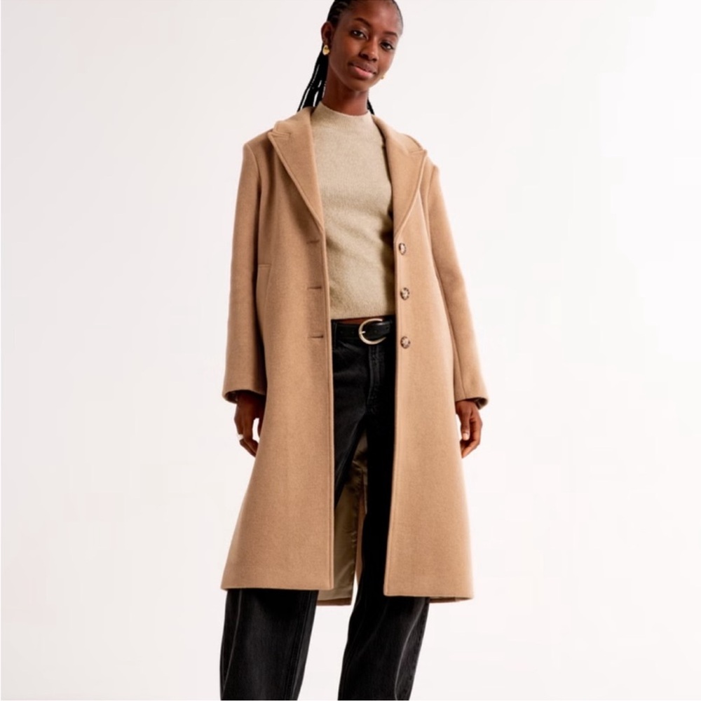 ABERCROMBIE & FITCH Wool-Blend Tailored Topcoat Dad’s Coat in Brown Tan S Petite
